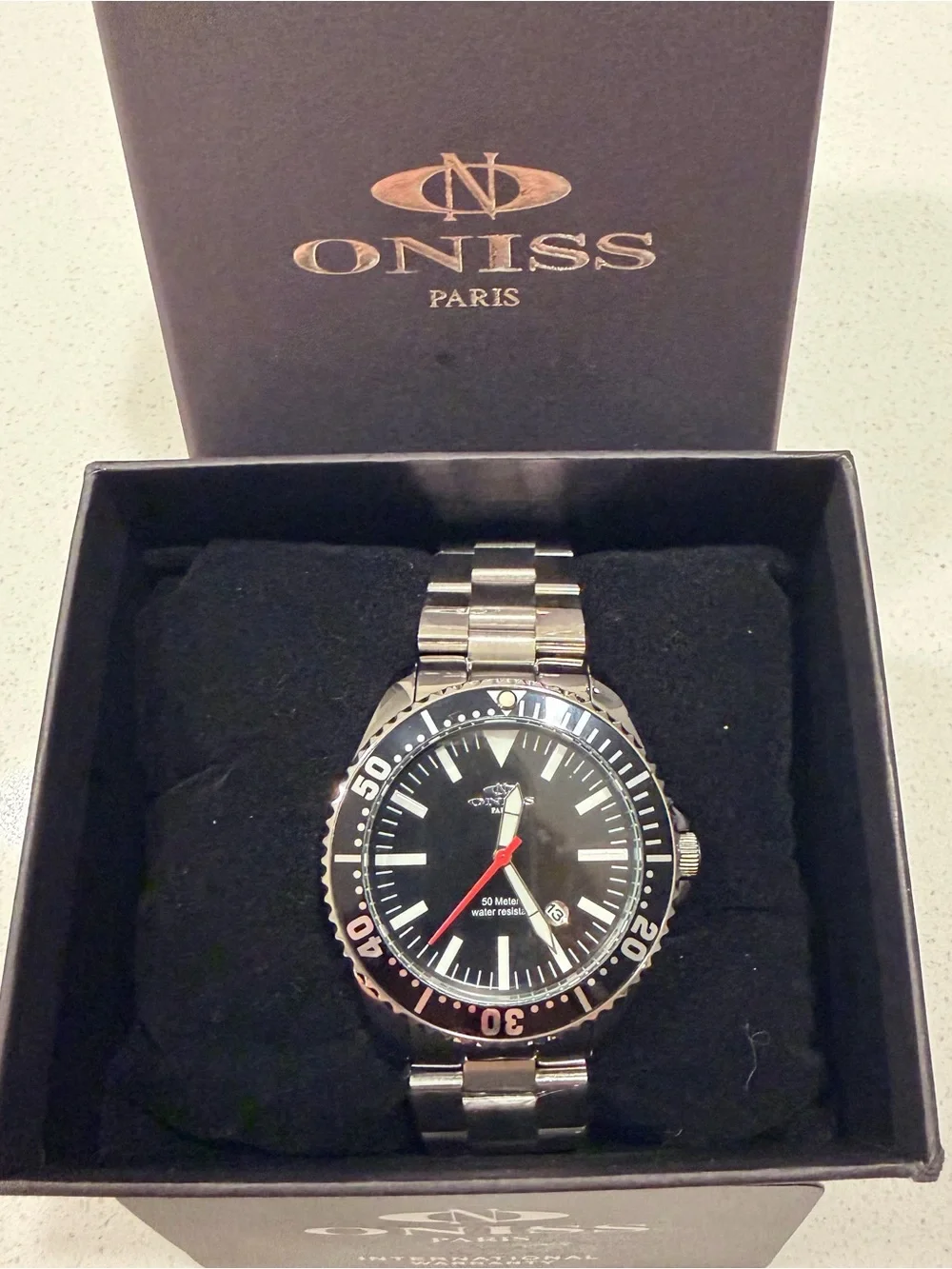 Oniss Paris Men's Stainless Steel Dive Watch - Black Dial